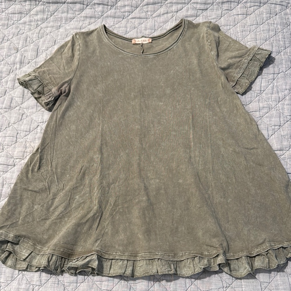 Altar'd State Olive Green Ruffle Blouse